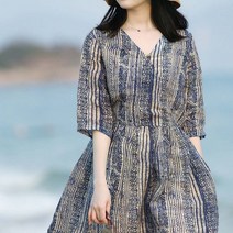 여름 브이넥 모시 여성 반팔 원피스 휴양지 바캉스 62087EA^*
