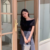 청평화 우리미 슬림핏 골지 오프숄더 반팔 티셔츠