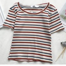 나루니(NARUNI) 짧은티셔츠 반팔티 여성반팔티 배꼽티 니트티셔츠 니트반팔티 스프라이트 레인보우 예쁜반팔티
