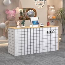 미니 카운터 테이블 인포메이션 가게 계산대 프론트, 80x50x100cm, 밝은 나뭇결 + 네트 레드 그리드