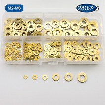 황동 평 와셔 플랫 신주와셔 동와샤 가스켓 키트, M2-M6 280pcs