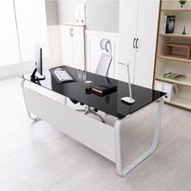 데임 10T B형 강화유리 책상 1800x800 사무용책상 오피스책상, 블랙프레임 유리(화이트)