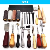 가죽공예공구 가죽공예 바늘 단추 Leathercraft 도구 세트 키트 파인 우드 핸드 스티칭 클램프 가죽 펀칭 조각 안장 그루버 스토리지 DIY, SET A 2, SET A
