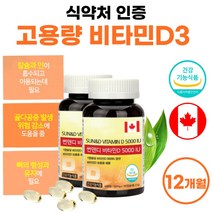 캐나다 직수입 비타민D 썬앤디 5000iu 고함량 약 6개월분 연질 캡슐 50대 60대 여성 남자 부모님 선물 세트 친척 명절 비타민D3 비타민디 비타민dd3 프리미엄 식약처 인정, 180정 x 2개 (12개월분)