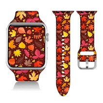 크리스마스 장식 선물 손목 밴드 스트랩 애플 워치 밴드용 38mm40mm41mm 부드러운 실리 스포츠 다채로운 터키 아이워치 스마트 시리즈 7 6 5 4 3 2 1 SE용. 칠면조, 38mm/40mm/41mm, Fall Leaves Thanksgiving