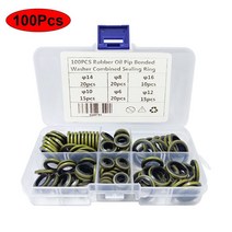 고무와셔 오링 실리콘 구리 스텐 100pcs 보세 와셔 금속 고무 오일 드레인 플러그 개스킷 결합 씰링 링 구색 키트에 적합, 없음