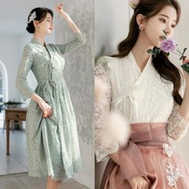 시크라인 플로랄 레이스 패턴 철릭 원피스