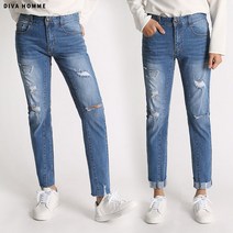 디바옴므 유니크 데님 절개 컷팅진 남성 청바지