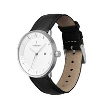 Nordgreen [노드 그린]Philosopher 스칸디나비아 디자인 손목시계 맨즈 실버 북유럽 디자인 손목시계 40mm 블랙 레더 스트랩