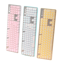 YAPOGI 유선 필름 발광 서스펜션 104 키보드 무음 USB 게임 오피스 컴퓨터 외장, 화이트아이스블루/무선