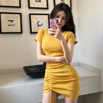 밴딩원피스 봄계절 홍콩무드 CHIC 슬림핏 클래식 반팔 라운드넥 펜던트 있음 드로스트링 힙랩 짧은 여성 2529872326