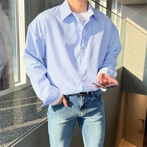남성용 스트라이프 오버핏 긴팔 셔츠 남방