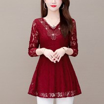 [A주미] 슬림 비즈 레이스 블라우스