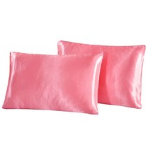 호텔용 베개 업소용베개 모텔 숙소 2pcs 퀸 새틴 실크 베갯잇 베개 케이스 커버 홈 침구 스무디 베개 사각형 침구 베개, 분홍색, 51x66cm