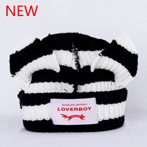 겨울 모자 비니 털 두꺼운 캐주얼 무난한 Loverboy-고양이 귀 니트 더블 레이어 따뜻한 돼지 모직 귀여운 패션 후드 틈새 힙합 개성 있는, [01] one size, [03] D Black white