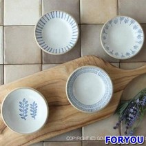 ForU763 고반 청 찬기 4P 세트 베이직접시 그릇 도자기찬기 원형접시 화이트접시