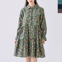 여성 카라 꽃무늬 원피스 미디 플리츠 봄 하객
