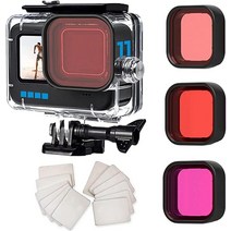 FitStill Go Pro Hero 11 블랙 히어로 10 9용 방수 하우징 보호 60m 수중 다이빙 케이스 쉘 필터 3팩 포함, Gopro Hero 11/10/9 Black Case+