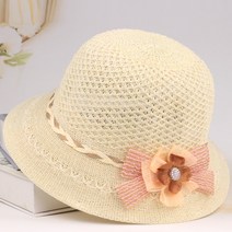 OSTAR 여름 라탄 챙 넓은 라피아햇 모자 시니어 여성 여름햇 할머니 얇은 통풍