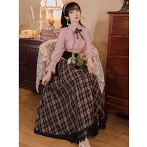 rw725 블라우스체크 롱스커트 Set/개화기 의상 경성 의복 졸업사진 스튜디오 무대 컨셉 복고 뉴트로 레트로