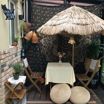 호푸 야외용 감성 카페 피크닉 라탄 볏짚 밀짚 지푸라기 초가 오두막 파라솔, 삼각 받침대