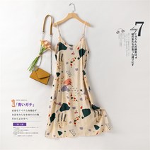 민소매나시원피스 프렌치 브이넥 면 코튼 실크 끈나시 뷔스티에원피스 여성 봄 여름 쉬폰 플라워 실내 자다 2635108437