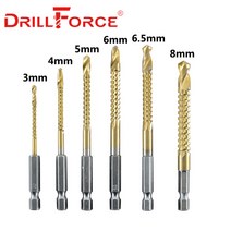 6 3-8mm 톱 드릴 비트 복합 나사 탭 목수 목공 플라스틱 금속 구멍 그루 빙 도구 빠른 변경 육각 섕크, 3-8mm(6개)
