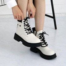 여자 두꺼운굽 인조가죽 양말 앵클 단추 워커