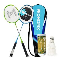 프로모릭스 스완 배드민턴 라켓 2p + 깃털셔틀콕 3개 배드민턴채 배드민턴공, 스완+103 셔틀콕 3입, -