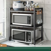 전자 렌지대//수납장 광파 오븐 밥솥 선반 주방 틈새 테이블 원목 밥통 에어프라이어, 블랙 2단+후크6