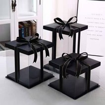 30cm/39cm/45cm 블랙 3단 4단 대형케이크박스 대형플라워박스 대형플라워상자 대형투명케이스 대형케이크상자 [받침대포함], 높이45cm