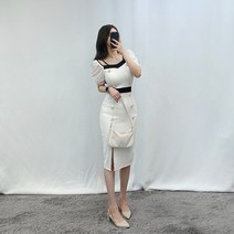 VANANA2 오피스룩 더블 진주 버튼 포인트 여성 미디 H라인 원피스 2color