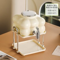 빈티지물병 냉침보틀 생수공병 수도꼭지 유리병 물병 세라믹 디자인 주전자 양둥이 고온 방지 음료 바스켓, 화이트 2500ml + 거치대