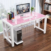 제일퍼니처 디자인굿 강화유리 위생 책상 컴퓨터 PC 철제 사무용 게이밍, 뉴아트_강화유리책상_선택27:화이트핑크(W140cm)