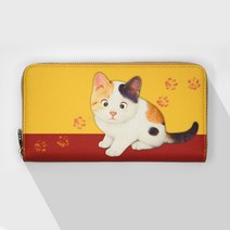 쿠니오콜렉션 가죽 장지갑(삼색 고양이 옐로우)