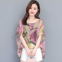 모던지 쉬폰 레이어드 봄 여름 그래픽 나시 블라우스