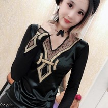 오르난 여성 슬림핏 브이넥 티셔츠l s2647