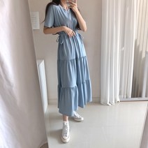 데일리 캉캉 롱 스트링 원피스 (크림 소라 그레이 블랙)