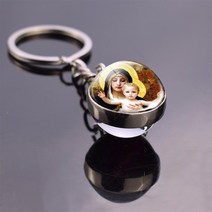 세인트 패트릭 마이클 글라스 볼 키 체인 열쇠 고리 엔젤 보호 반지 종교 보석 기독교 선물, size 13, [13] size 13