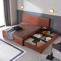 동서가구 힐튼 럭셔리 대용량 서랍형 와이드헤드 수납 황토숯 흙 침대 퀸 Q DF642742, 멀바우브라운