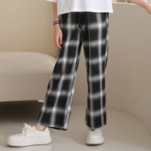 모데쯔 주니어 초등 여름 봄 체크 통바지 와이드 중학생 등교