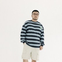빅사이즈 코디 줄무늬 얇은 맨투맨 스프라이트 남자큰옷 덩치큰 배나온 뚱남 미국사이즈