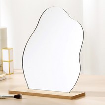 씨앤초이스 웨이브 노프레임 거울 곡선형 탁상 원목 우드 테이블 미러 화장대 인테리어 데코 소품, 구름