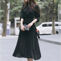 3컬러 주름 플리츠 A라인 리본 롱 카라 원피스 하객원피스 결혼식 럭셔리 여신룩 여성스러운