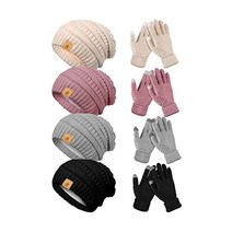 JaGely 8 Pieces Winter Knitted Hats and Gloves Set for Women Touchscreen Lined Warm Glove Hat Beanie