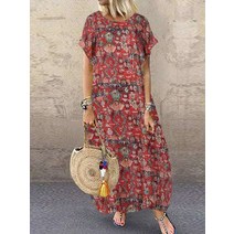 린넨 원피스 마 빅사이즈 롱 리넨 ZANZEA 여름 빈티지 드레스 도트 Sundress 여성 O 넥 반 헐렁한 카프 탄 파티 Vestido Robe Femininas