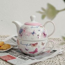이에스 본차이나 나비 티포원 티 찻주전자 티포트 컵 세트 싱글 티팟, 레인보우 레인, 1개