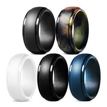 YTF Silicone Wedding Ring for Men Rubber Silicone Wedding Bands Durable Comfortable Soft and Skin, 1, 5 Pack (Black, White, Gray, Da