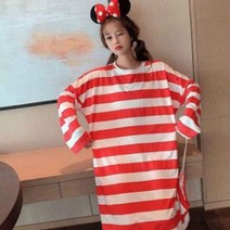 66 편안한 빅사이즈 원피스 77 88 봄 가을 스트라이프 원피스 홈웨어 이지웨어 빠삐용
