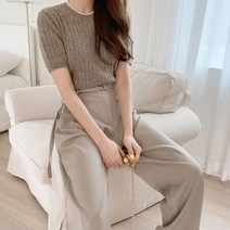 네쥬 여성 여름 라운드 짜임 예쁜 데일리 반팔 니트